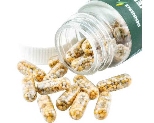 Gödselkapslar i en öppnad burk.