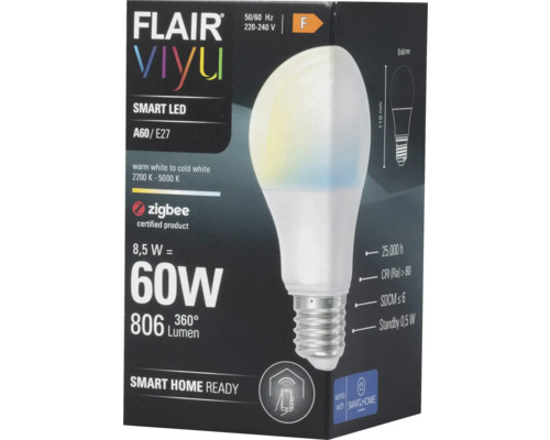 Förpackning för en Flair Viyu A60 E27 smart LED-lampa