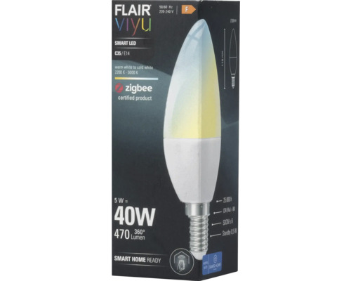 FLAIR Viyu smart LED-lampa C35 E14 i produktförpackning