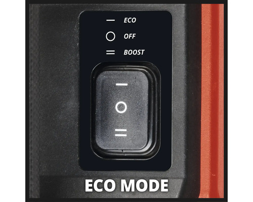 Närbild av en strömbrytare med inställningarna Eco, Av och Boost.