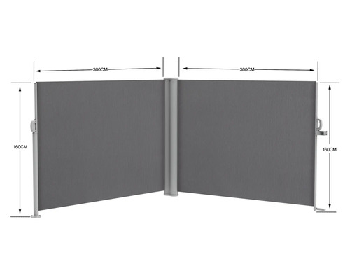 Utdragbar sidomarkis med måtten 160 cm höjd och 300 cm längd