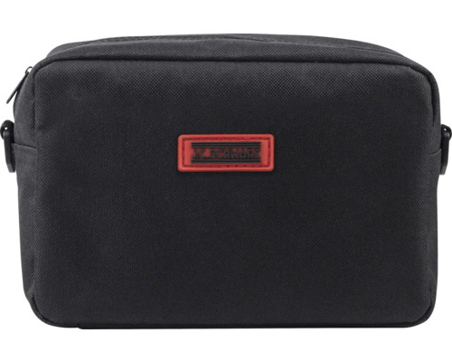 Svart necessär med dragkedja och logotyp