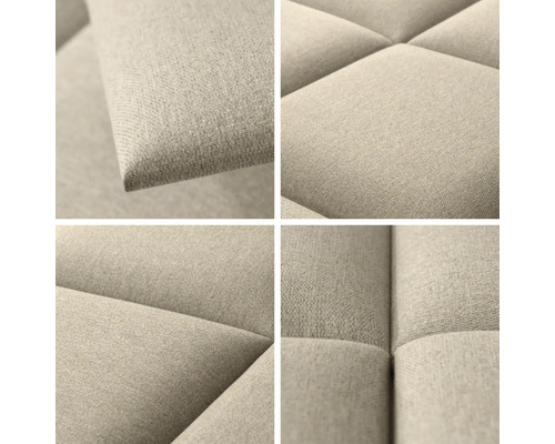 Detaljvy av en quiltad soffa med tygklädsel