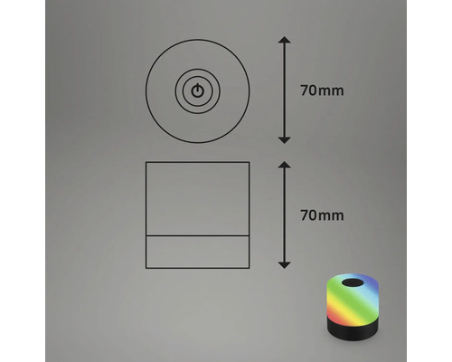 Produktbild med mått: höjd 70 mm, diameter 70 mm