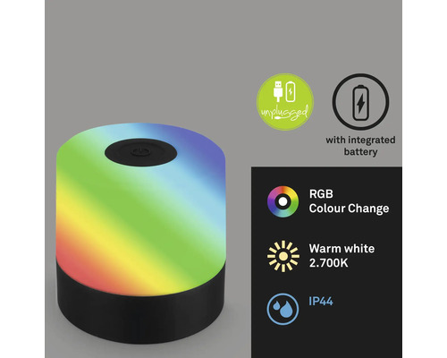 LED-bordslampa med färgväxling, integrerat batteri och skyddsklass IP44