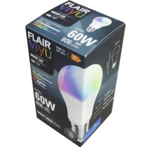 Förpackning för en Flair Viyu A60 E27 smart LED-lampa med 8,5 watt effekt, 60 watt motsvarande och 806 lumen ljusstyrka