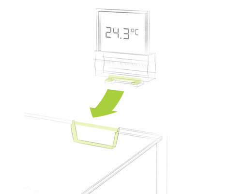 Illustration av ett akvarium med temperaturvisning och fäste
