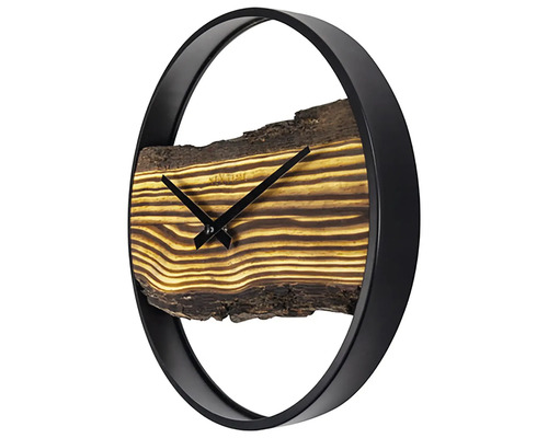 Väggklocka med träskiva i rund metallram