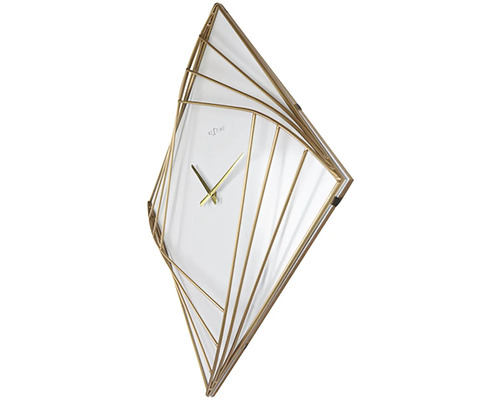 Väggklocka med abstrakta, gyllene metallstag och tidsvisning