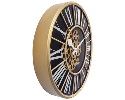 Dekorativ väggklocka med romerska siffror och kugghjulsmekanism