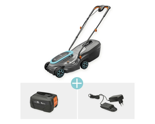 Batteridriven gräsklippare med batteri och laddare
