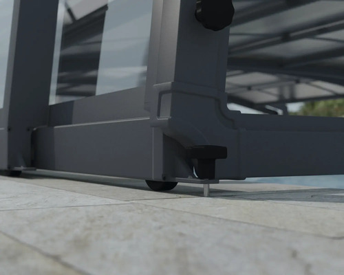 Detaljvy av ett altantak med fokus på markfästet och elementen för stabilisering