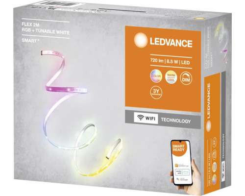 Förpackning med LEDVANCE Flex 2M RGB justerbar vit LED-list