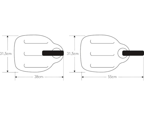 Teknisk ritning av ett badkarsställ med måtten 31,5 cm höjd, 38 cm djup och 55 cm djup.