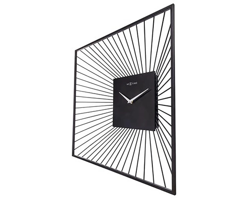 Rektangulär väggklocka med abstrakta linjer och NexTime-logotyp