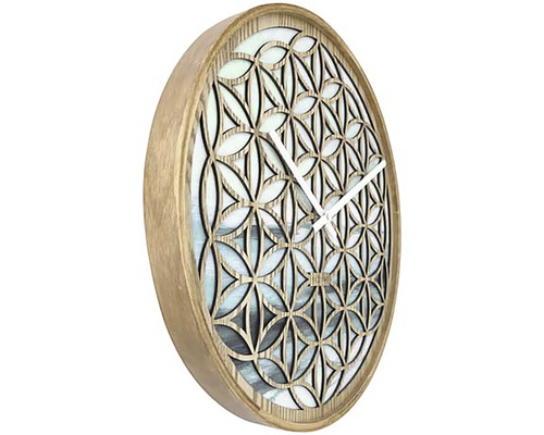 Dekorativ väggklocka med träram och filigran blommönster