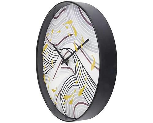 Väggklocka med fiskmotiv och svart ram