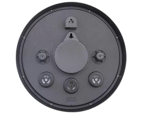 Baksida av en rund klocka med upphängning