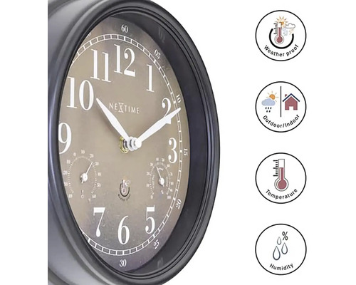 Nextime väggklocka med termometer och hygrometer, väderbeständig