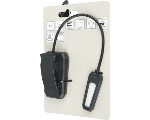 LED-klämspotlight med flexibel arm, 30 lumen ljusstyrka och USB-anslutning