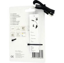 Läslampa med LED och USB-kabel på förpackningen