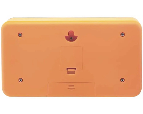 Baksida av en digital klocka med batterifack och upphängningsanordning