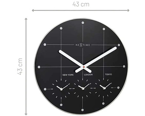 Nextime väggklocka med världstidsvisning, diameter 43 cm