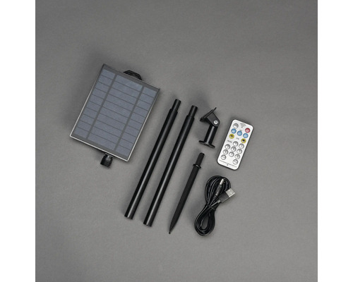 Solarlampa tillbehör med solpanel, markspett, USB-kabel och fjärrkontroll