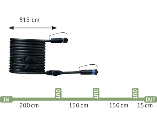 Svart kabel med måtten 515 cm lång, 200 cm, 150 cm och 15 cm