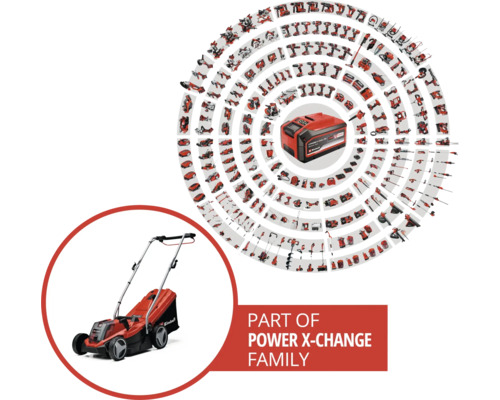 Power X-Change batterifamilj med gräsklippare och batteri