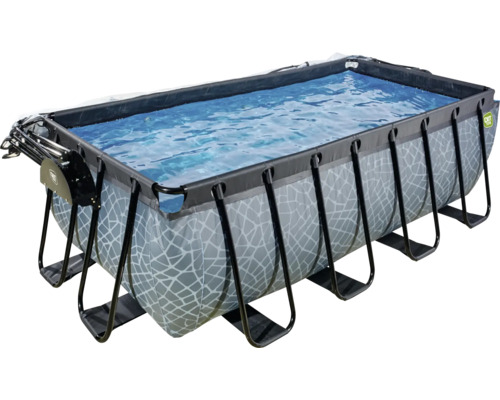 Pool EXIT StonePool 400x200x122cm inkl. sandfilterpump, överdrag, värmepump & stege stenutseende