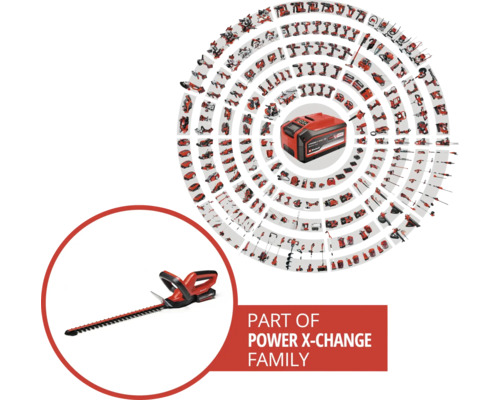 Einhell Power X-Change batterifamilj med häcksax och batteri
