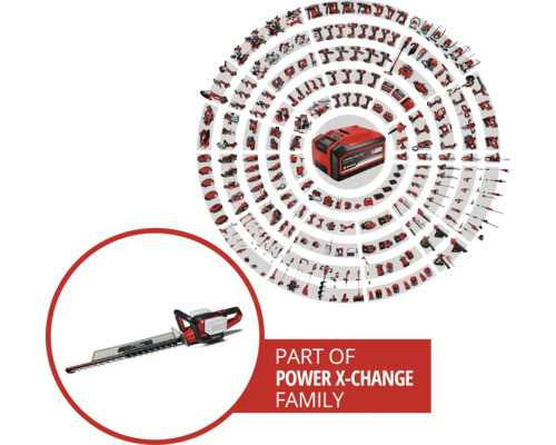 Illustration av Power X-Change batterisystem med batteri och häcksax