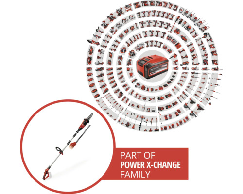 Produktöversikt Einhell Power X-Change batterisystem med batteridriven stångsåg
