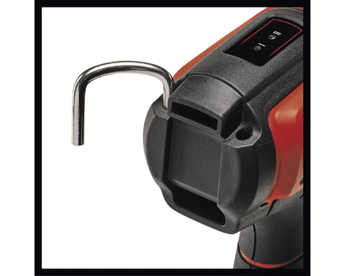 Detaljvy av en batteridriven lampa med krok