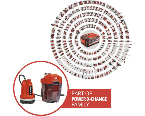Einhell Power X-Change batterifamilj med smutsvattenpump och rentvattenpump