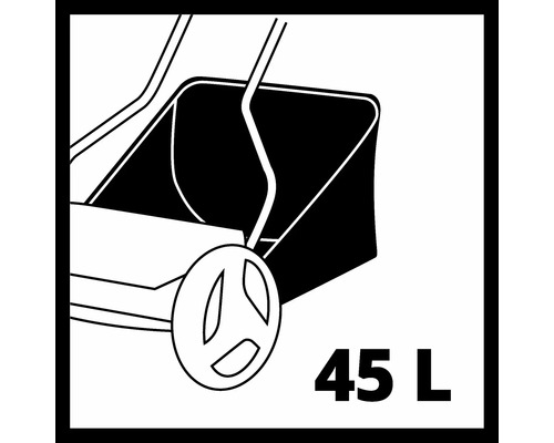 Symbol för gräsklippare med en uppsamlingsvolym på 45 liter