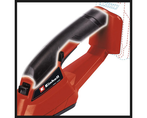 Einhell logotyp på ett sladdlöst trädgårdsredskap