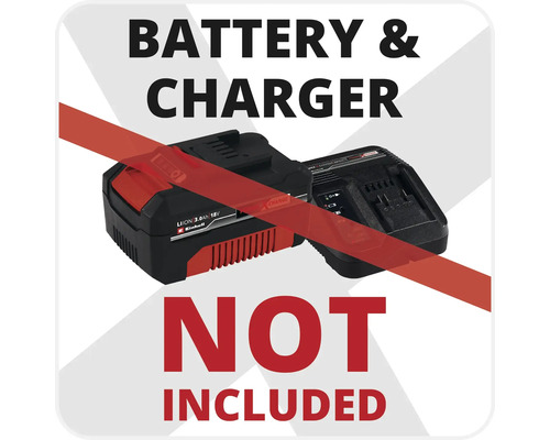 Bild av ett batteri och en laddare, som inte ingår