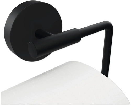 Svart toalettpappershållare med pappersrulle för väggmontering