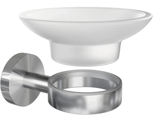 Vägghängd tvålkopp med hållare i rostfritt stål och glas