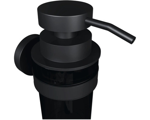 Svart väggmonterad tvålpump i plast och metall