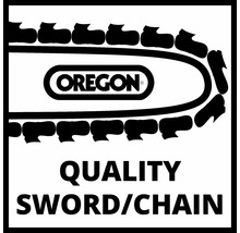 Oregon logotyp med motorsågsvärd och kedja för kvalitet
