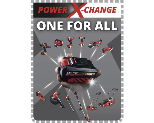Einhell Power X-Change batteri med olika verktyg och trädgårdsutrustning