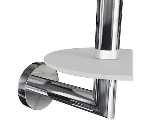 Toalettpappershållare med hylla av metall och plast