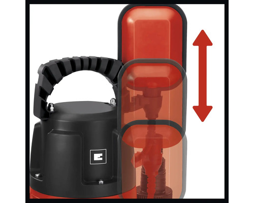 Detalj av en smutsvattenpump med flottörbrytare och funktionsindikator