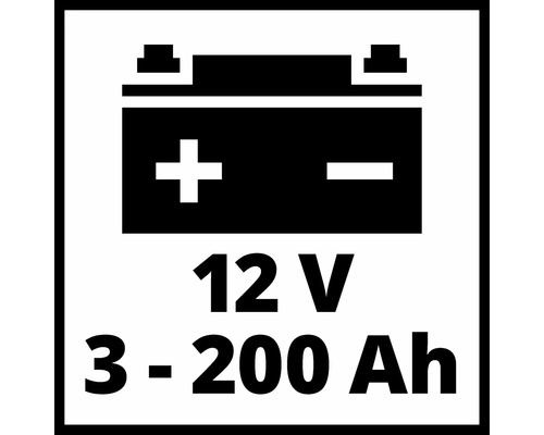Symbol för ett 12 volts batteri med 3 till 200 amperetimmar