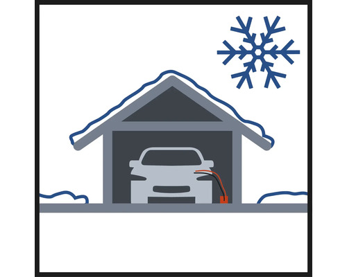 Symbol för en bil i ett garage med en snöflingsymbol som indikerar vinterberedskap