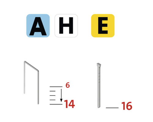 Symbolisk bild för klammer av typ A, H och E med storleksinformation