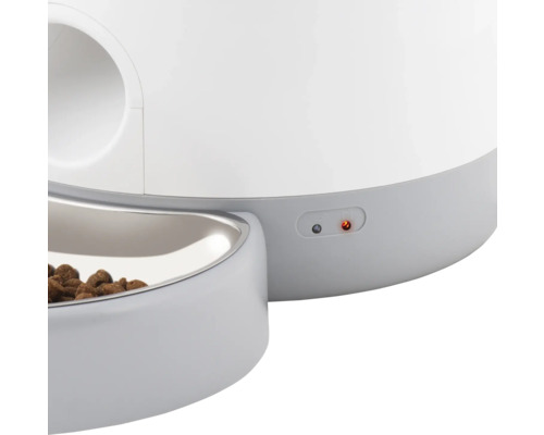 Automatisk husdjursmatare med skål och kontrollampor